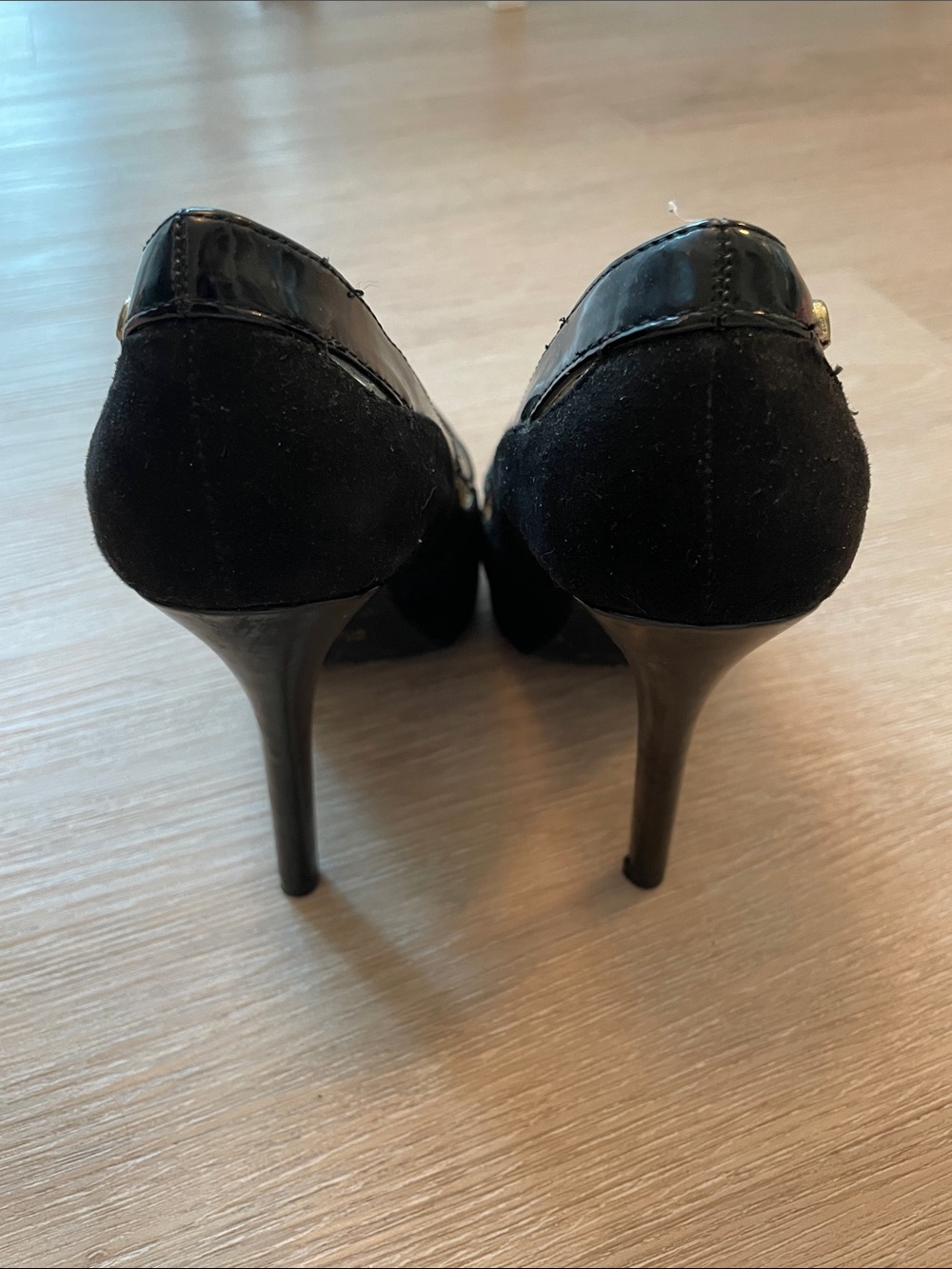 GUESS Black Suede and Patent Trim High Heel Pumps - Picture 7 of 8
